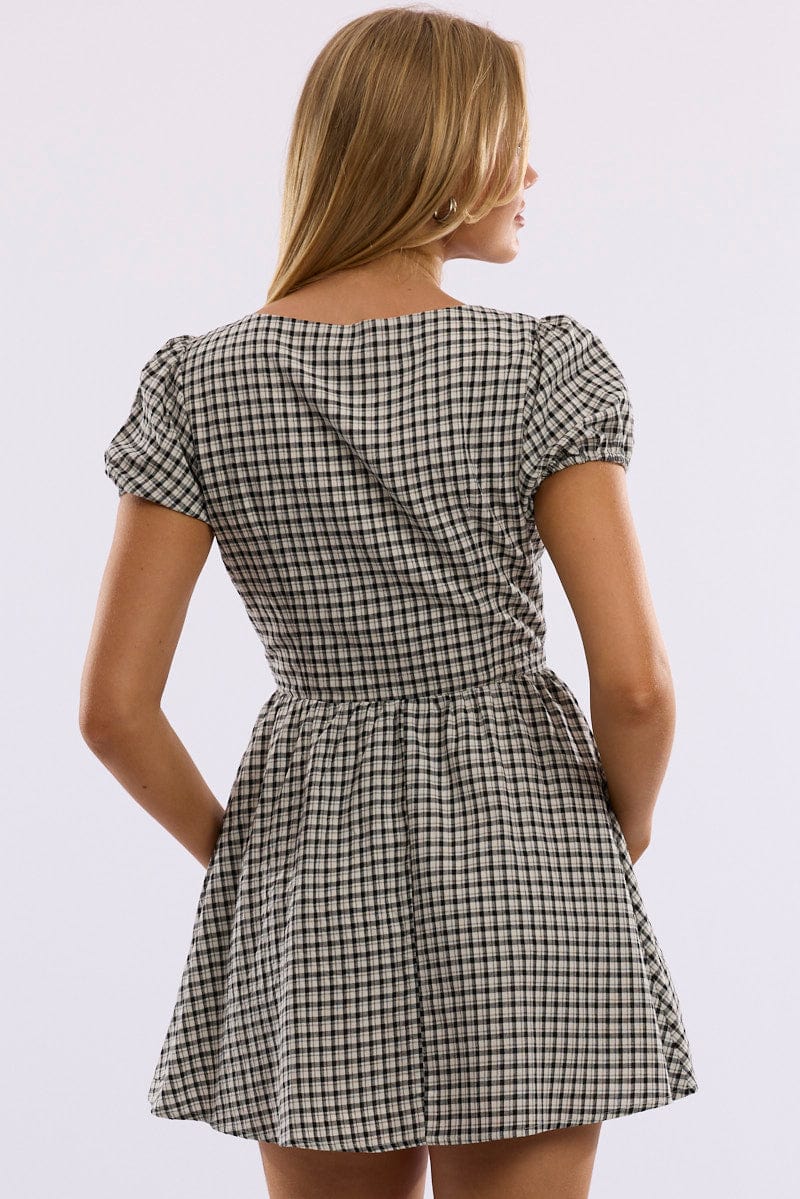 Black Check Mini Dress Ribbon