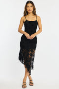 Black Midi Dress Asymmetric Hem Lace