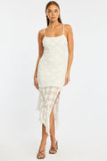 White Midi Dress Asymmetric Hem Lace