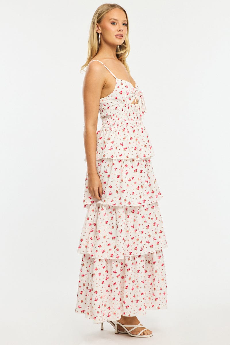 Red Ditsy Maxi Dress Tiered