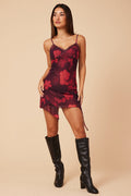 Red Floral Mini Dress Mesh