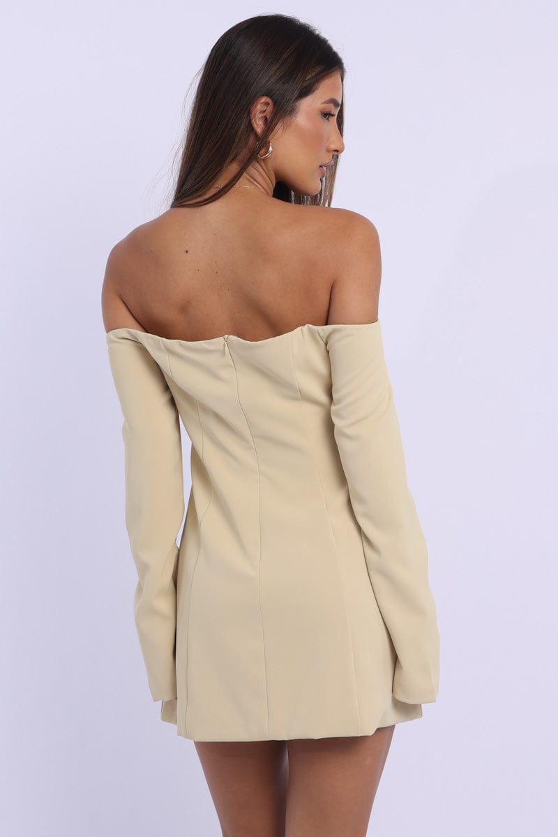Yellow Off Shoulder Mini Dress Long Sleeve