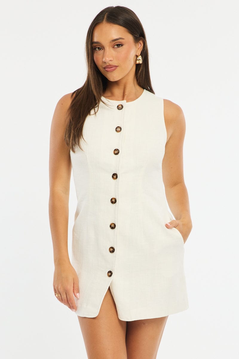 White Mini Dress Button Down