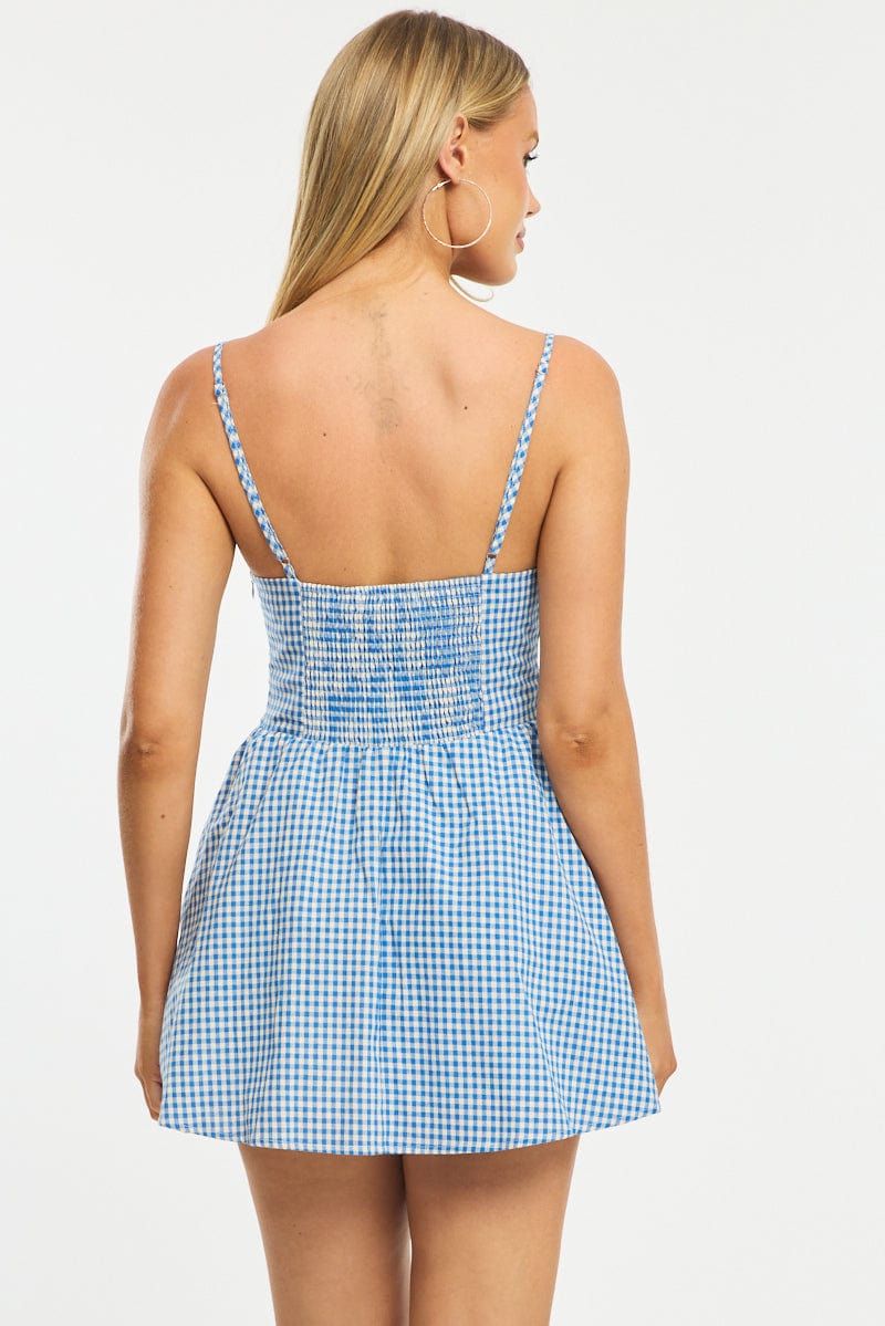 Blue Check Mini Dress Strappy