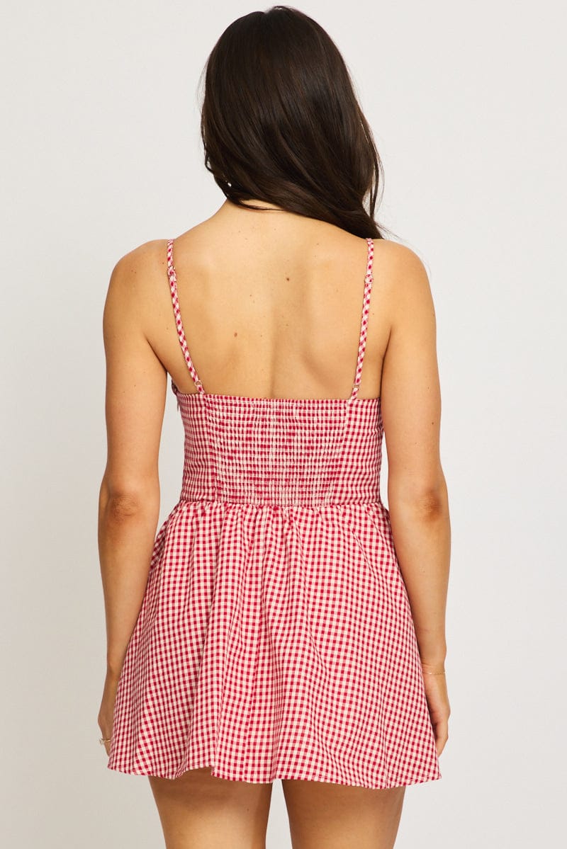 Red Check Mini Dress Strappy