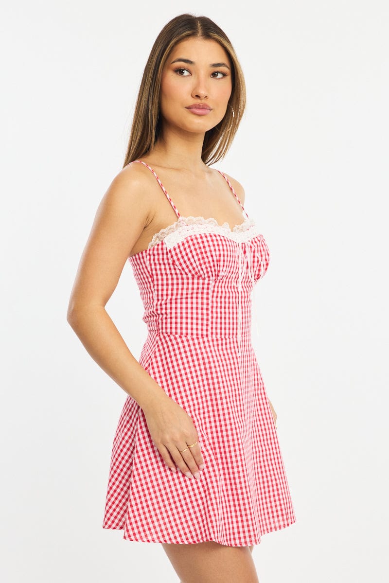 Red Check Mini Dress Strappy