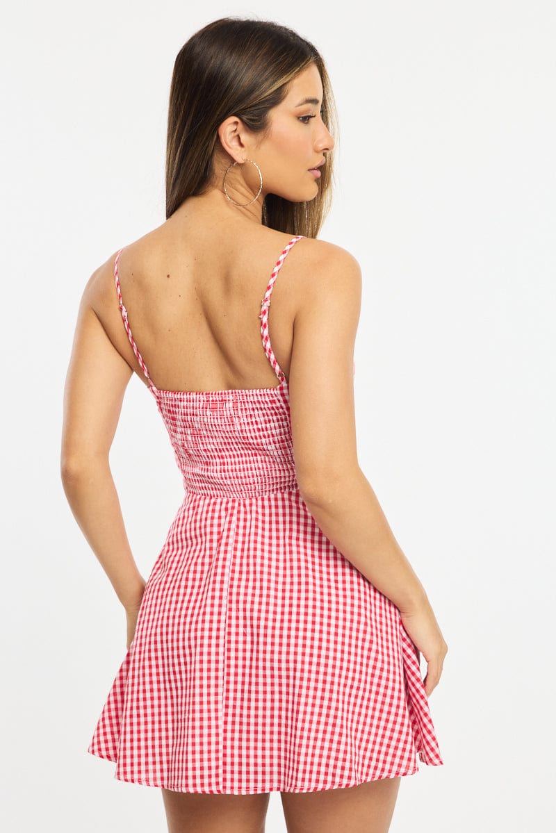 Red Check Mini Dress Strappy