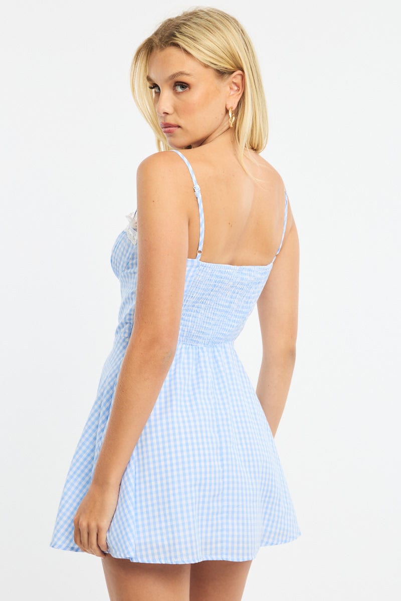 Blue Check Mini Dress Strappy