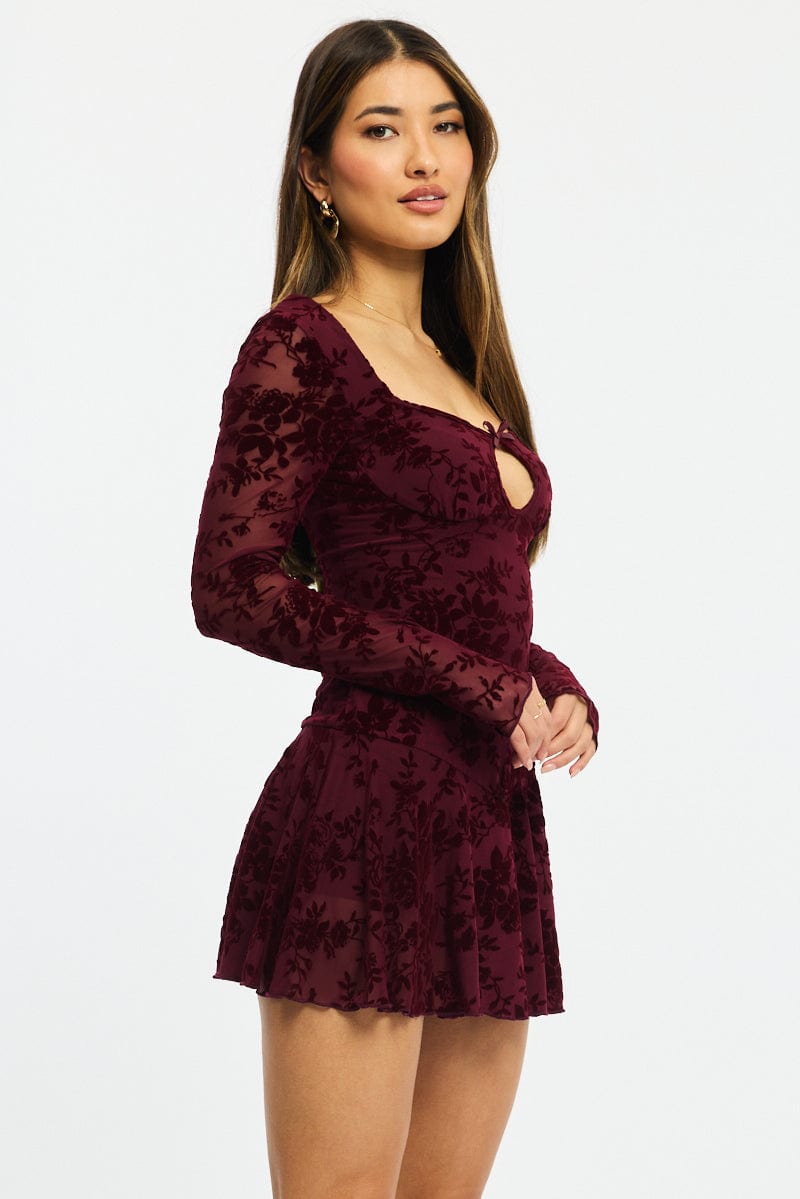 Red Fit And Flare Dress Long Sleeve Burn