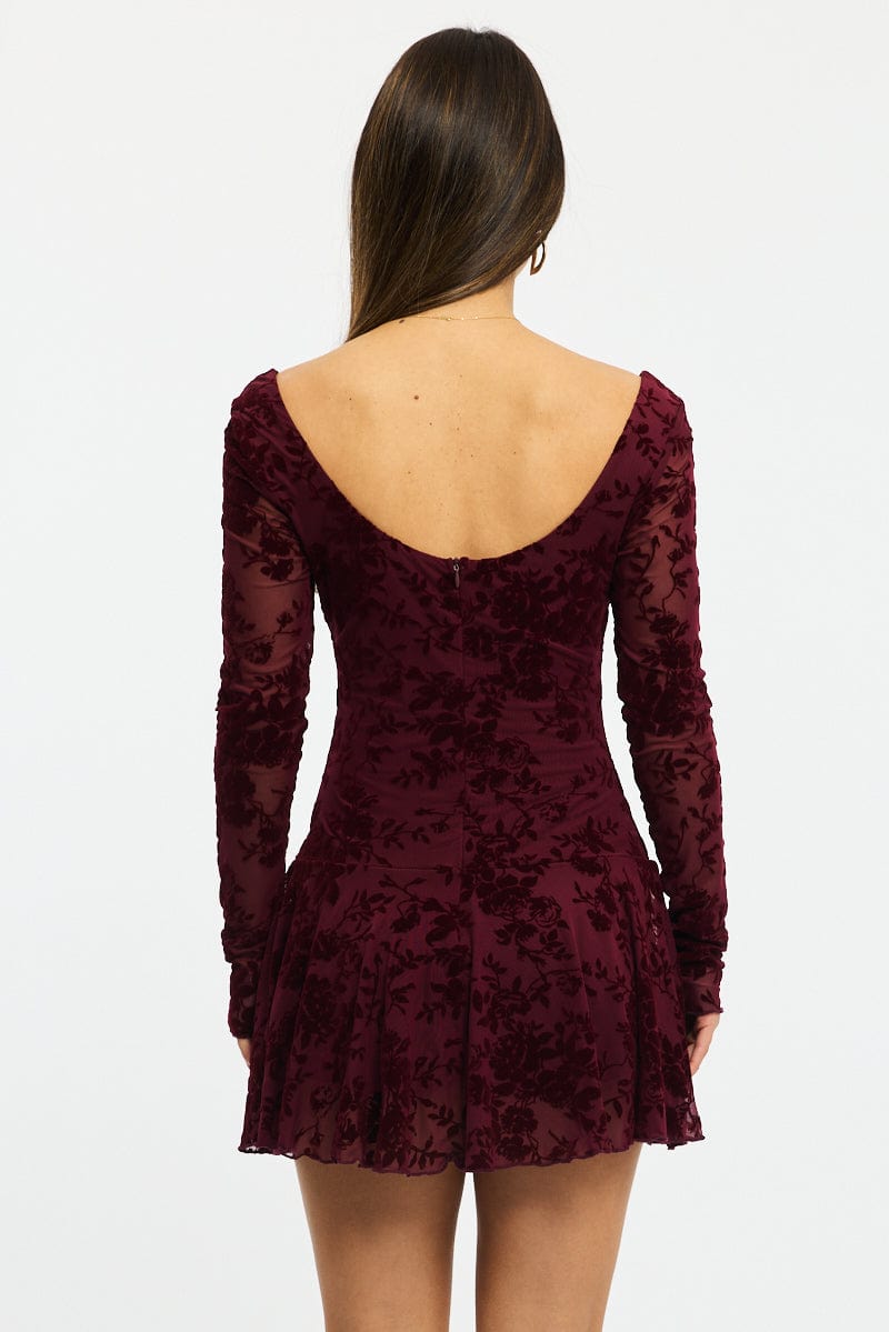 Red Fit And Flare Dress Long Sleeve Burn