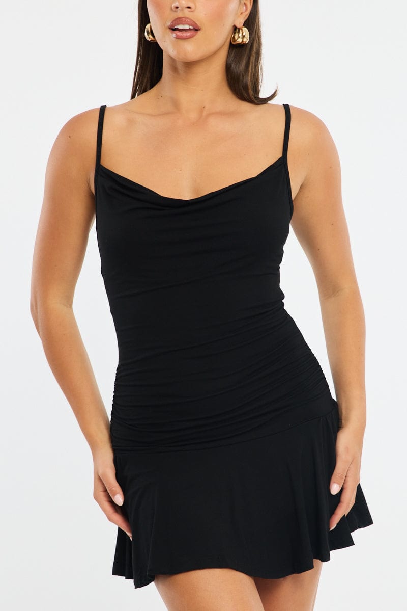 Black Mini Dress Cowl Neck