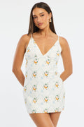 White Floral Mini Dress V-Neck