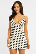 White Polka Dot Mini Dress V-Neck