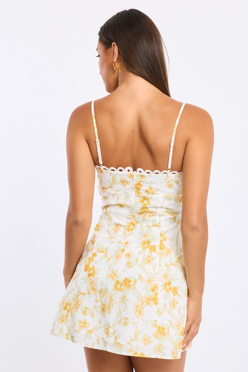 Yellow Floral Mini Dress Strappy