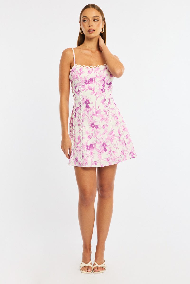 Pink Floral Mini Dress Strappy