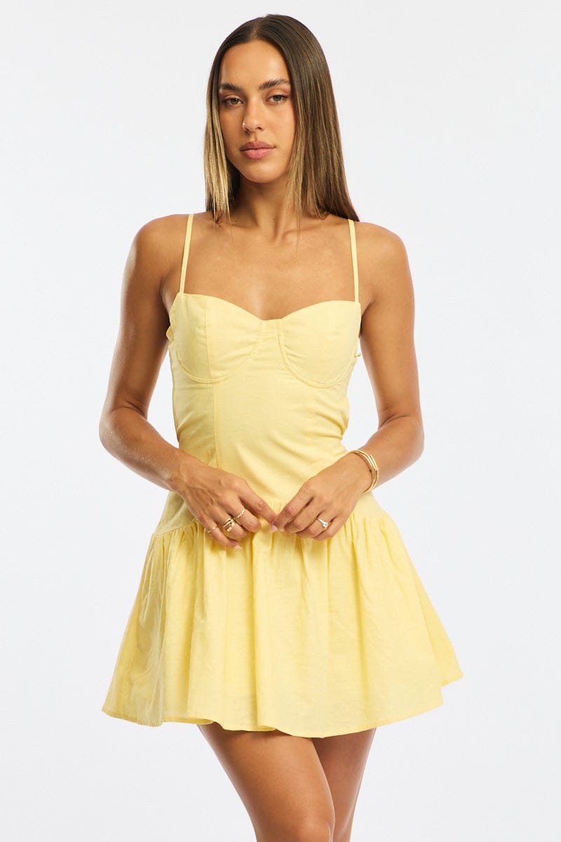 Yellow Fit And Flare Dress Back Tie
