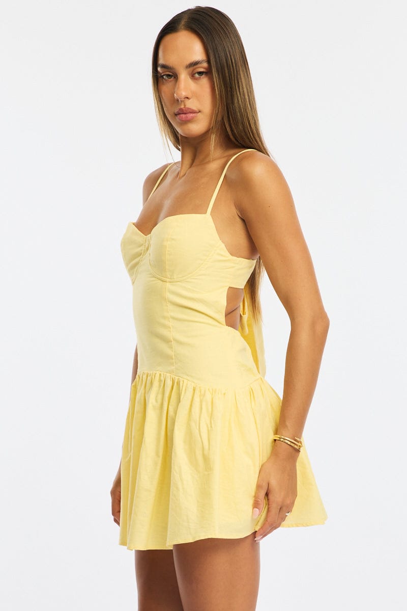 Yellow Fit And Flare Dress Back Tie