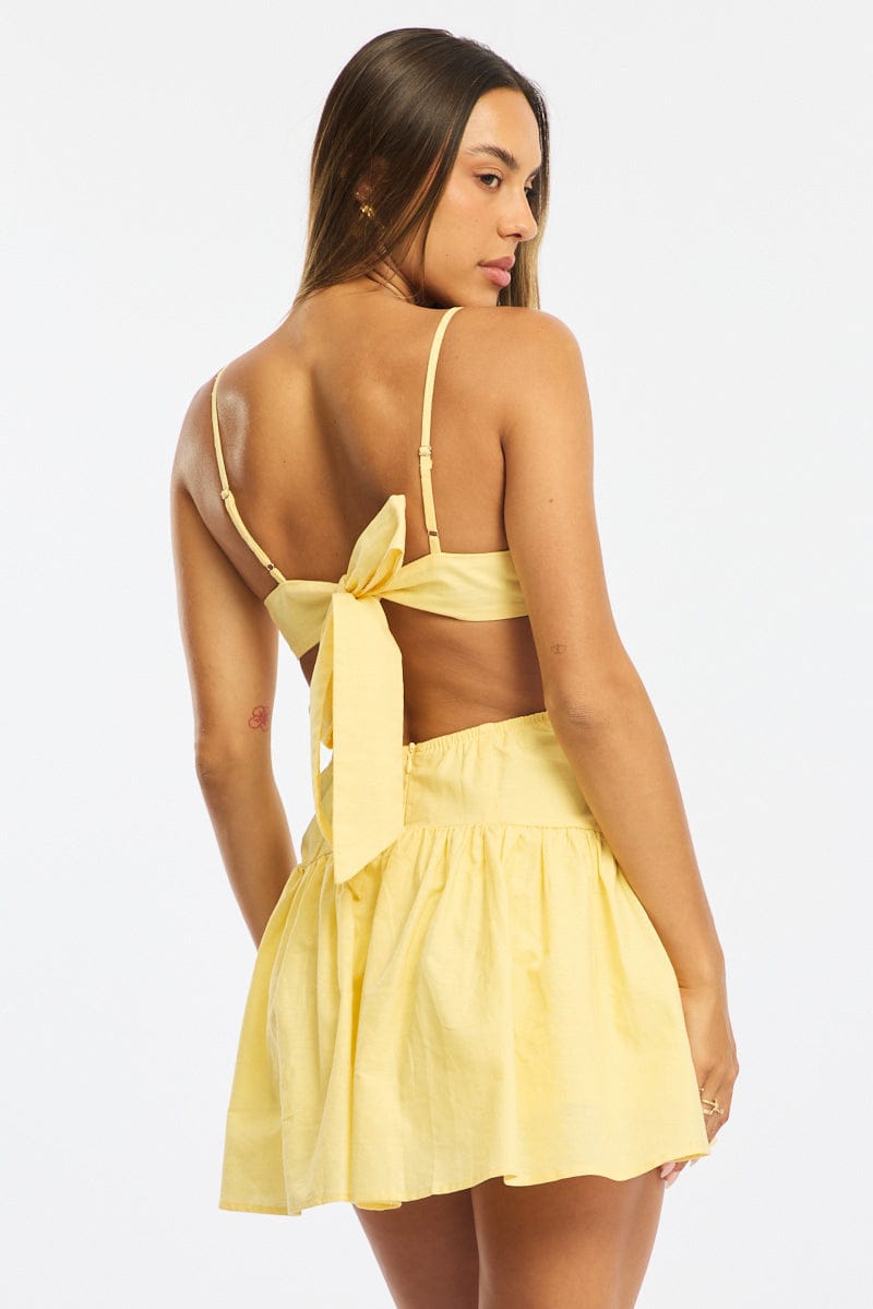 Yellow Fit And Flare Dress Back Tie