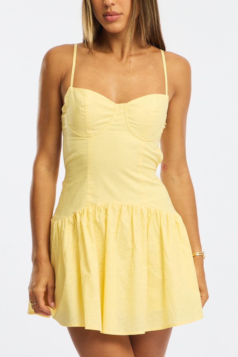 Yellow Fit And Flare Dress Back Tie