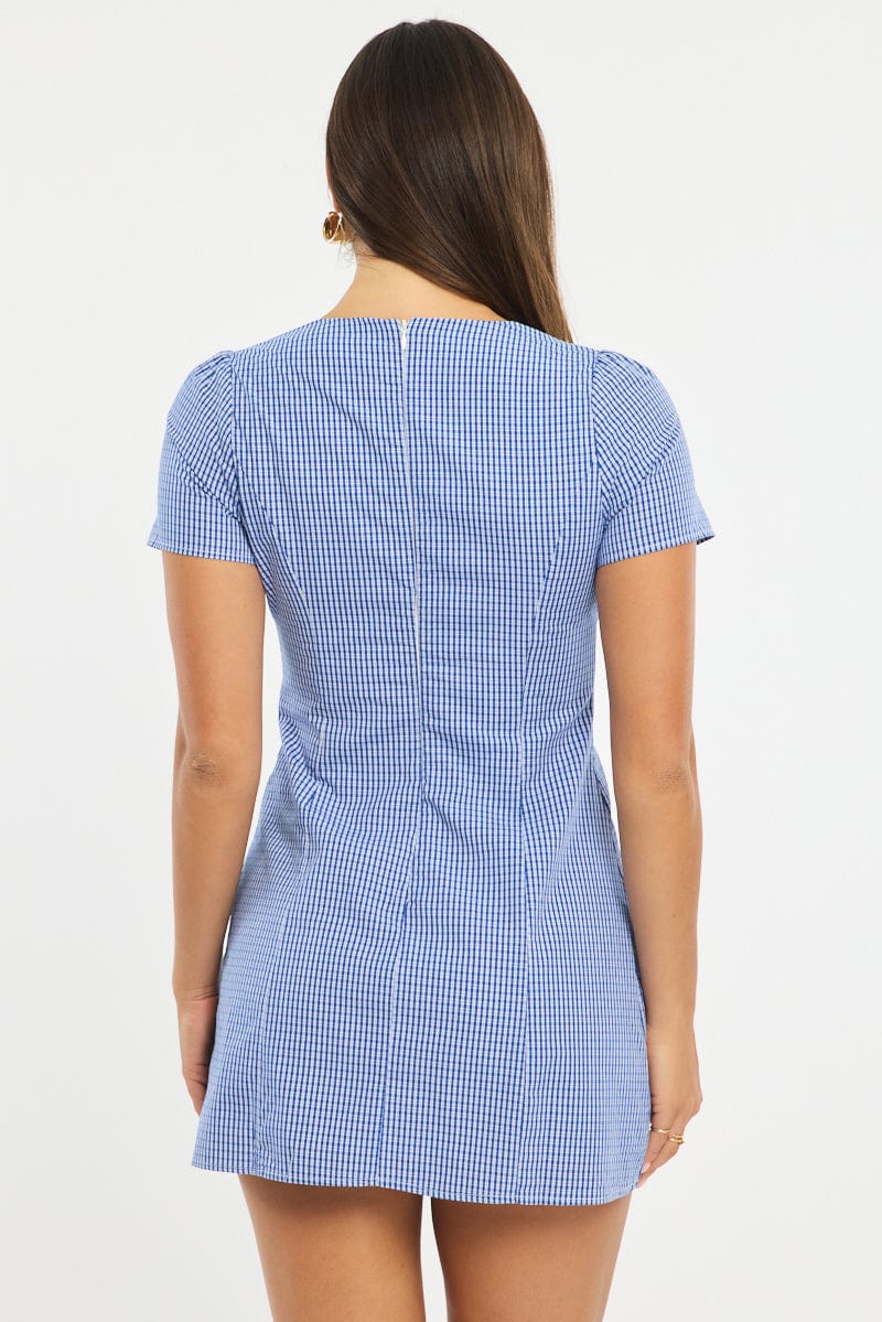 Blue Check Shirt Mini Dress