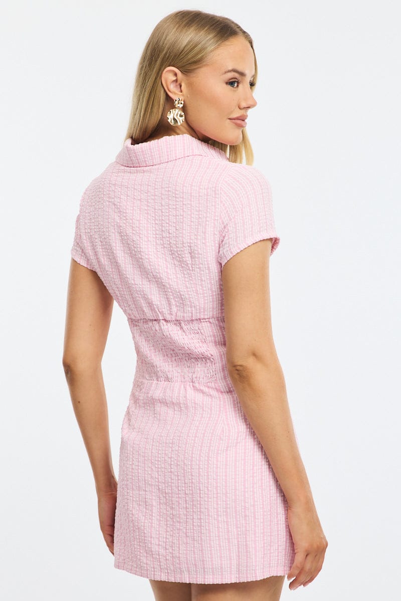Pink Check Mini Dress Collared