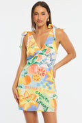 Multi Abstract A Line Mini Dress Sleeveless Linen