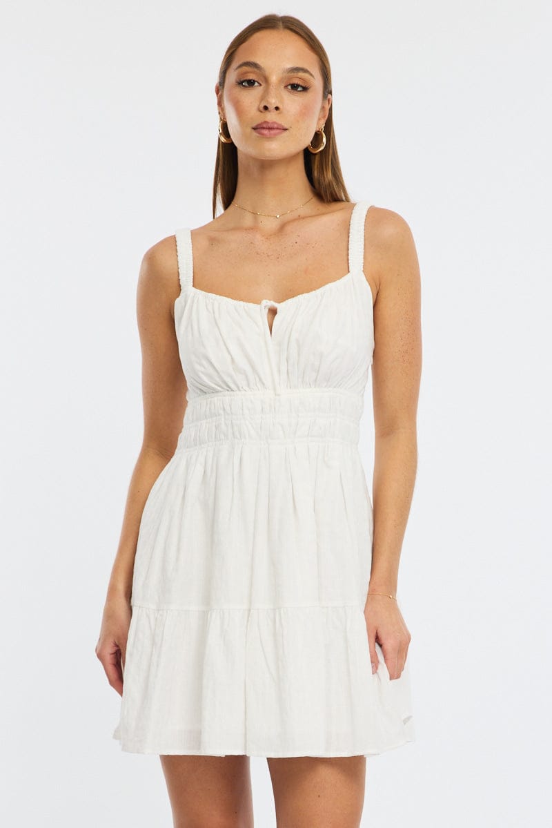White Fit And Flare Dress Mini