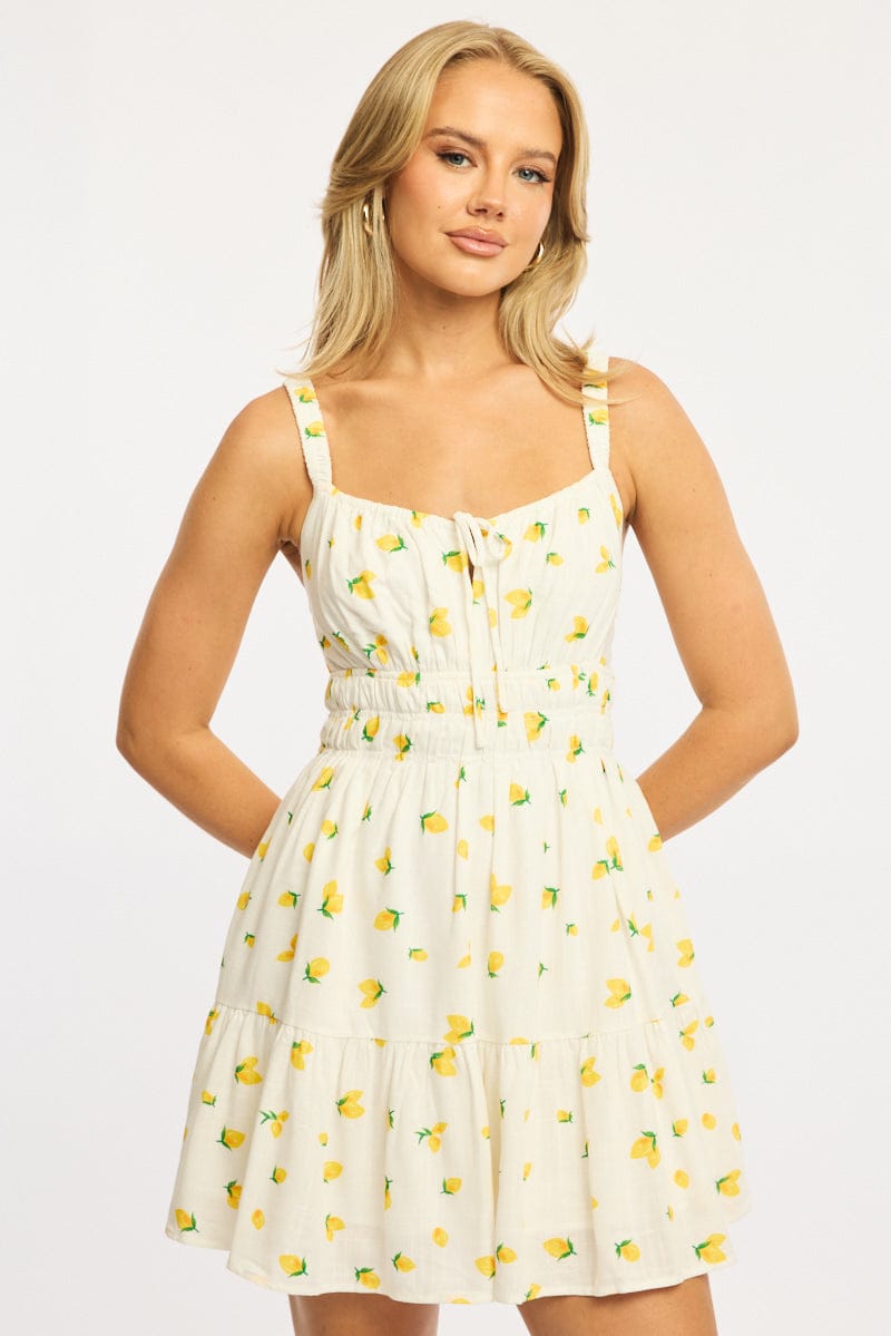 Yellow Ditsy Fit And Flare Dress Mini