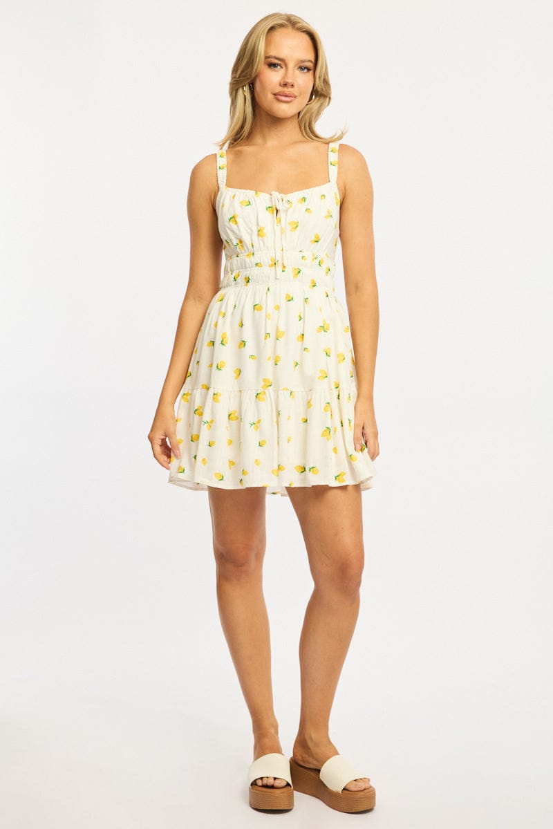 Yellow Ditsy Fit And Flare Dress Mini