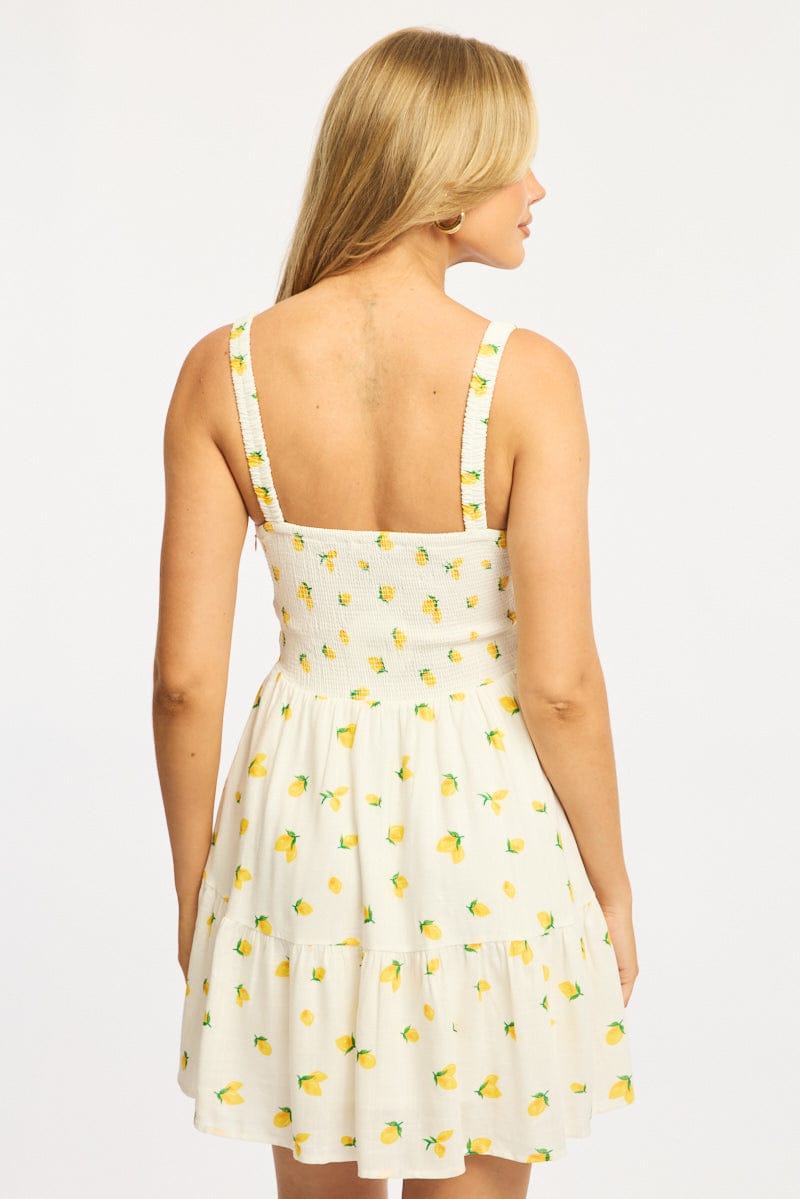 Yellow Ditsy Fit And Flare Dress Mini