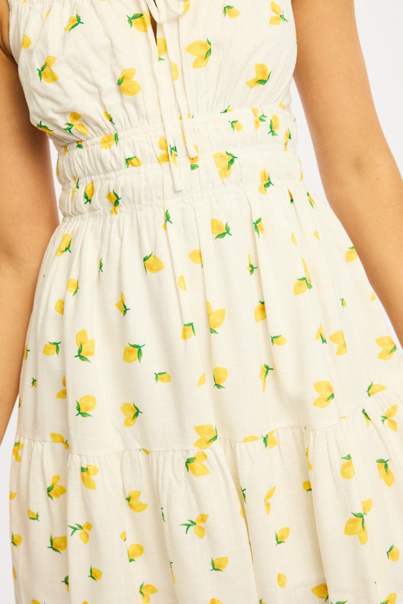 Yellow Ditsy Fit And Flare Dress Mini