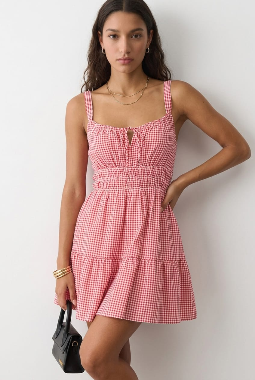 Red Check Fit And Flare Dress Mini