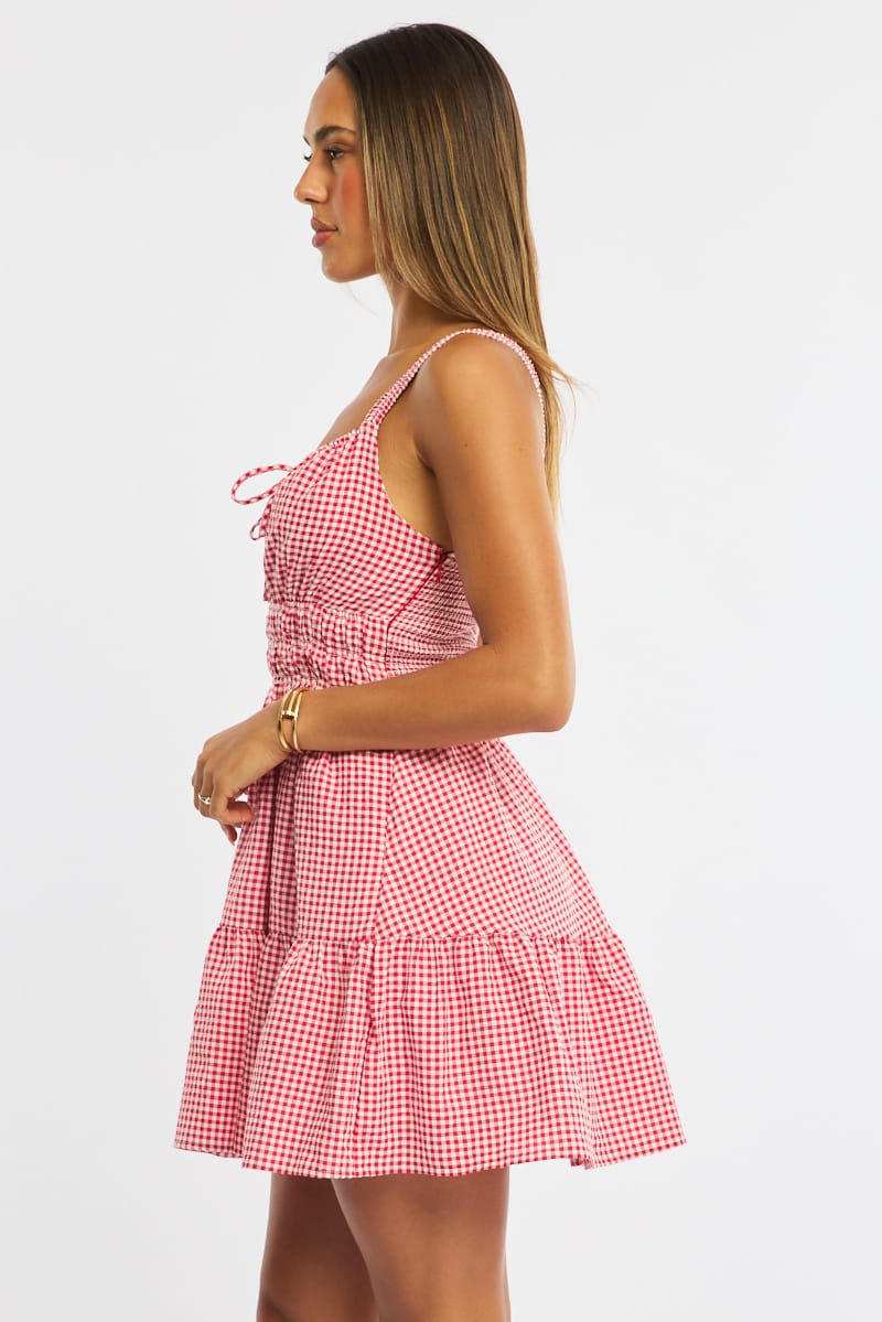 Red Check Fit And Flare Dress Mini