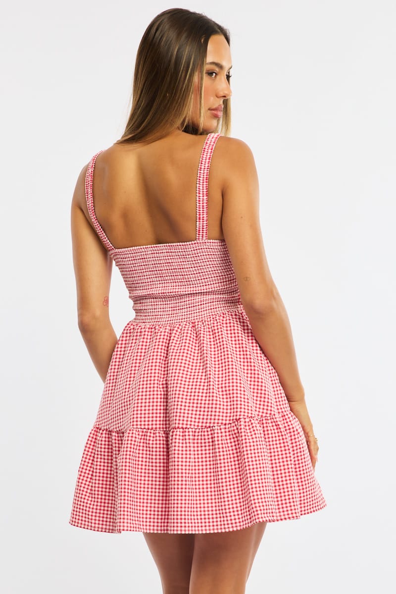 Red Check Fit And Flare Dress Mini