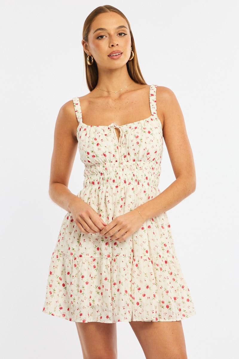 Red Ditsy Fit And Flare Dress Mini