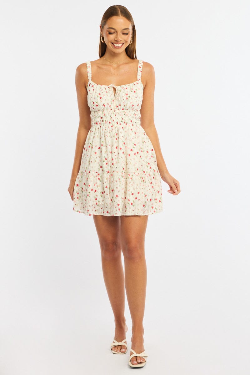 Red Ditsy Fit And Flare Dress Mini