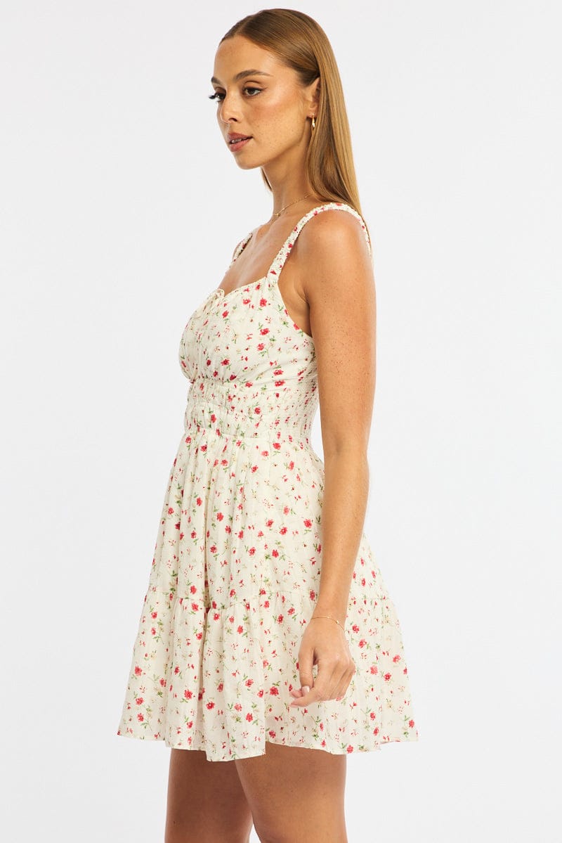 Red Ditsy Fit And Flare Dress Mini