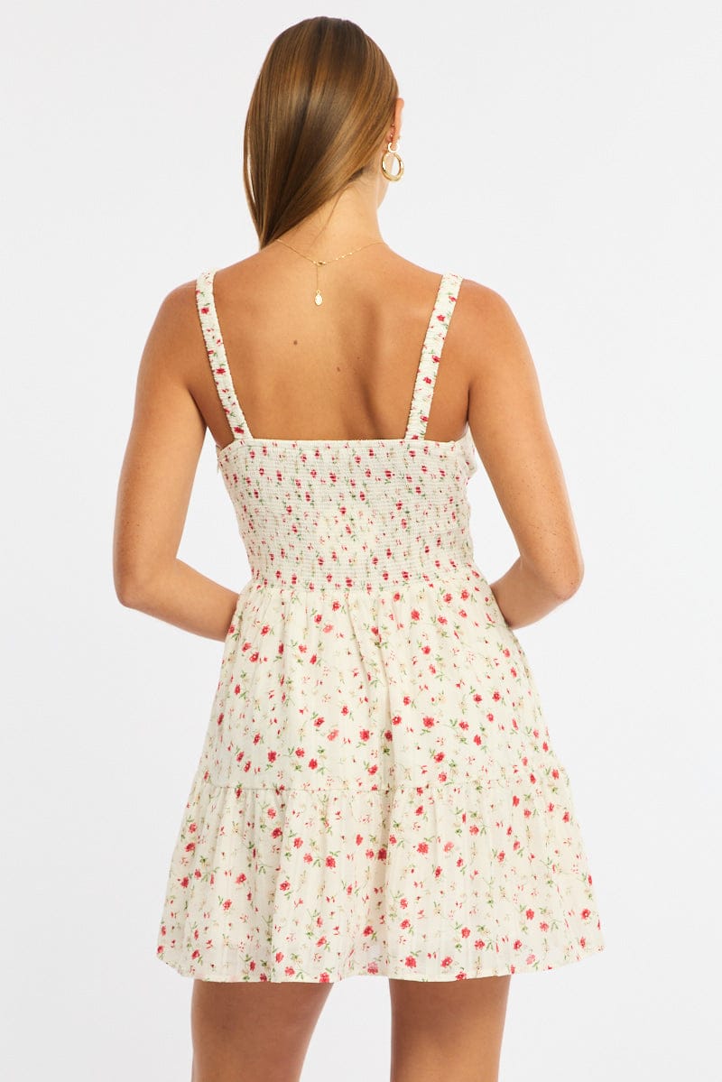 Red Ditsy Fit And Flare Dress Mini