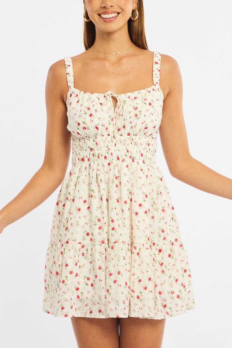 Red Ditsy Fit And Flare Dress Mini