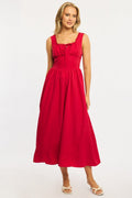 Red Midi Dress Gathering Bust