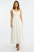 White Midi Dress Gathering Bust