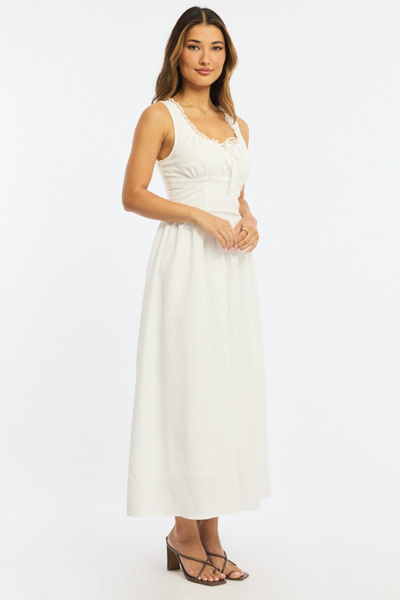 White Midi Dress Gathering Bust