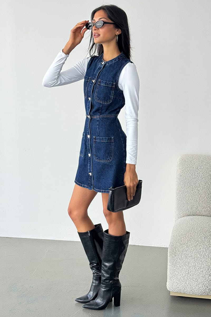 Blue Mini Dress Pocket