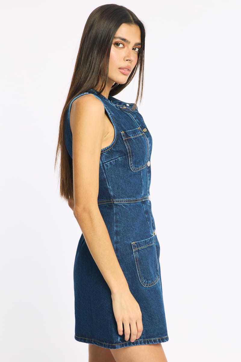 Blue Mini Dress Pocket
