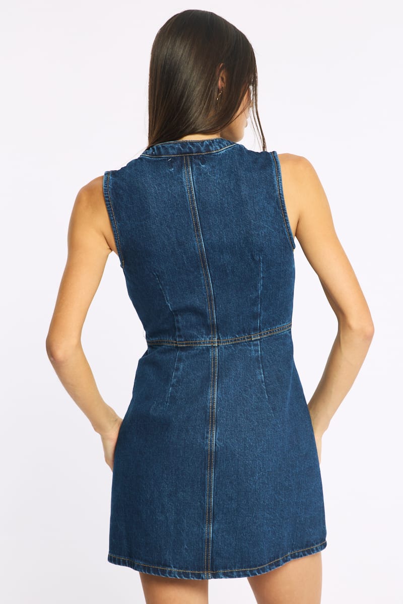 Blue Mini Dress Pocket