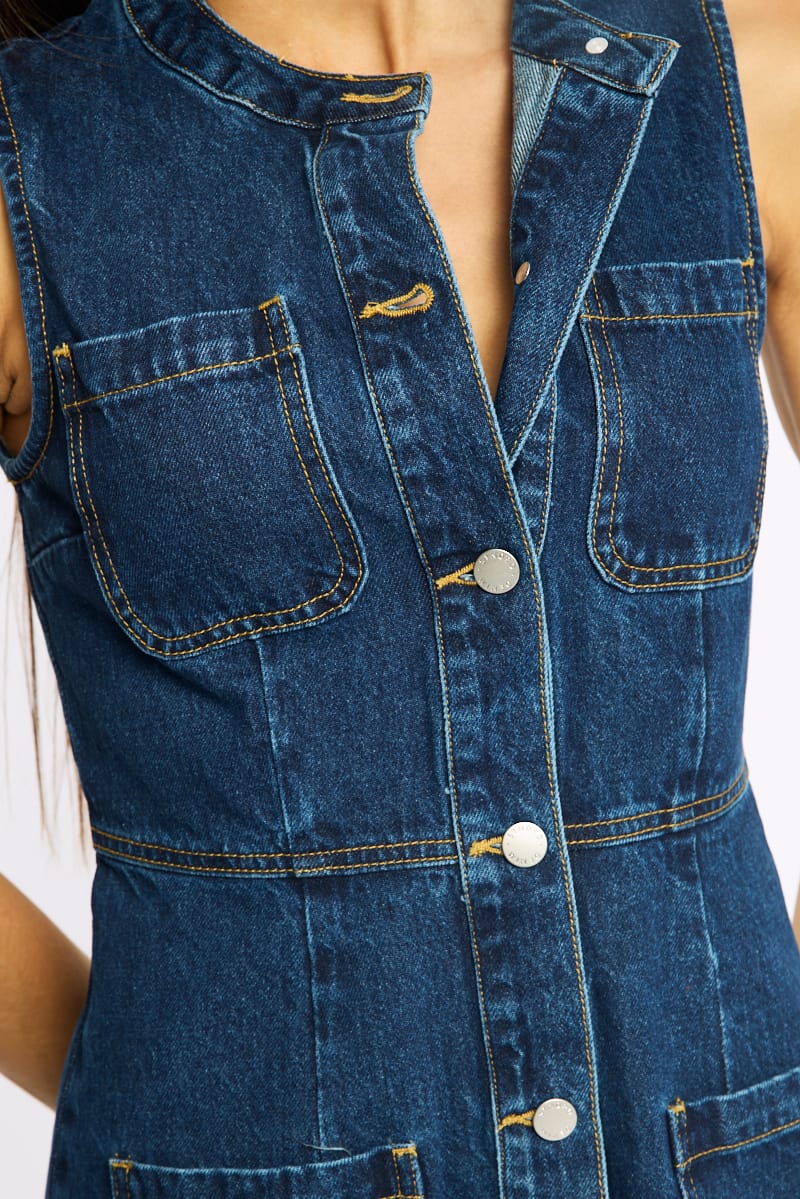 Blue Mini Dress Pocket