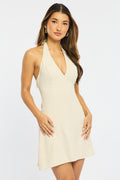 Beige Mini Dress V-Neck