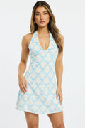 Blue Floral Mini Dress V-Neck