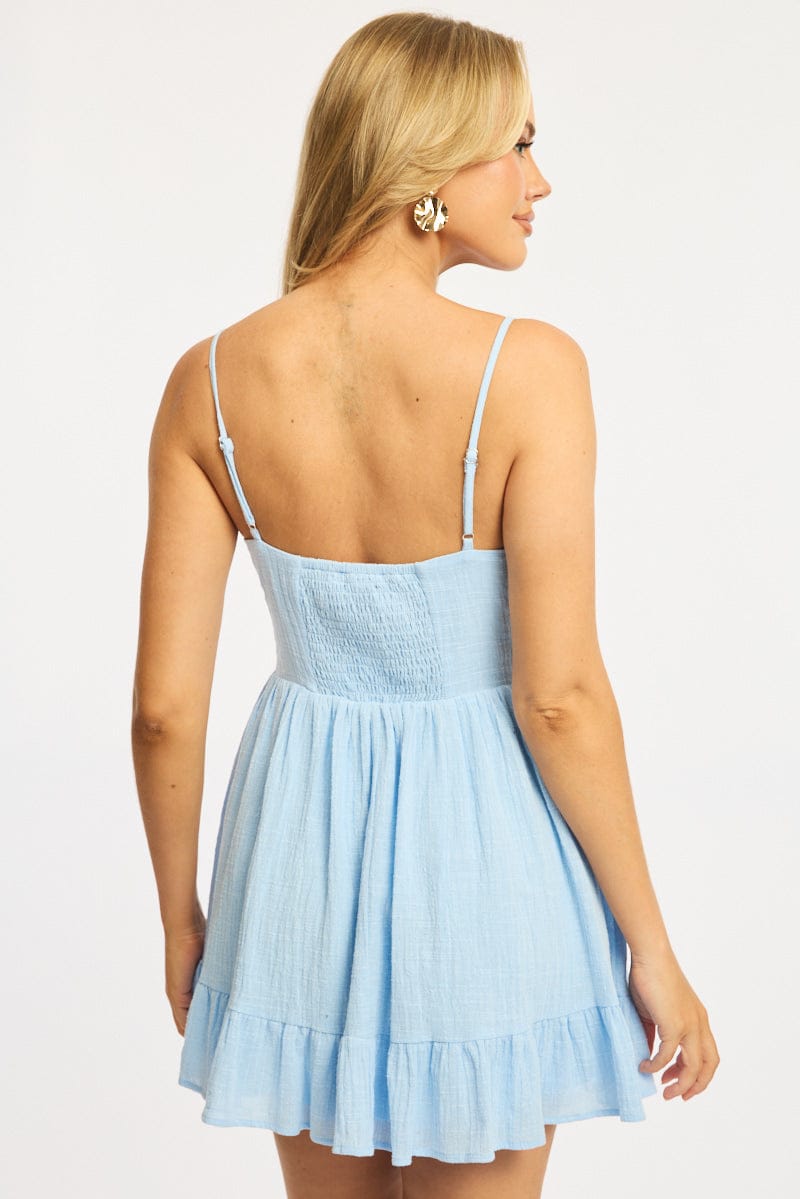 Blue Fit And Flare Dress Mini