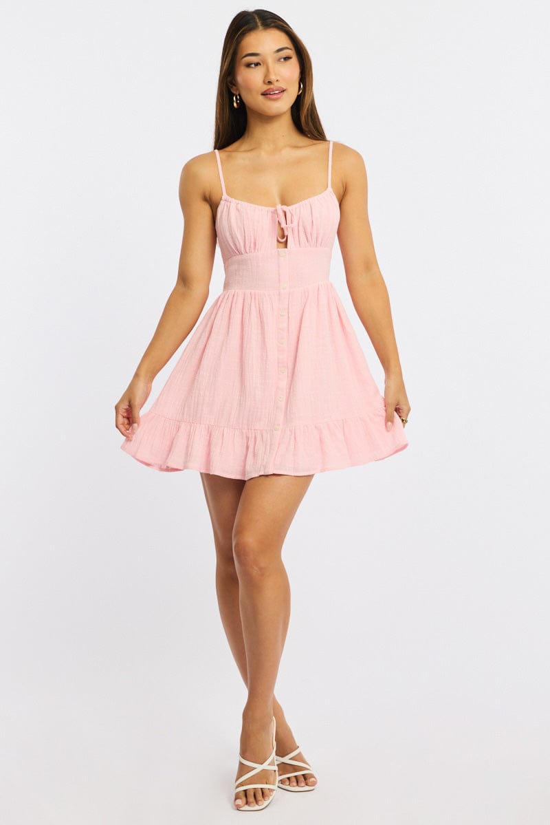 Pink Fit And Flare Dress Mini
